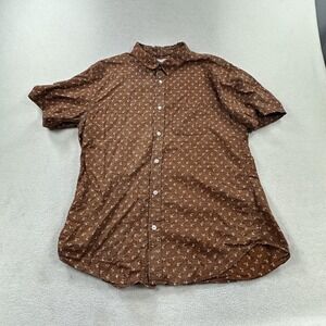 Outerknown Shirt Mens Large Brown Floral Cotton Hemp Short Sleeve Button Up